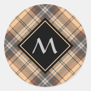 Sticker Rond Tartan beige et Brown