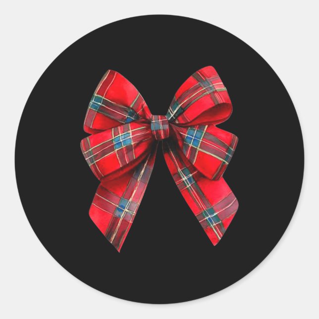 Sticker Rond Tartan Coquette Bow, Christmas Funny Gift Women,gi (Devant)