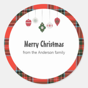 Sticker Rond Tartan de Noël et bauble
