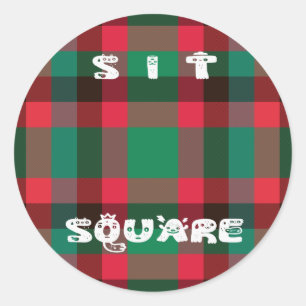 Sticker Rond Tartan Écossais Royal à Carreaux avec Texte