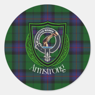 Sticker Rond Tartan et blason du clan écossais Armstrong