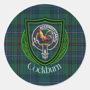 Sticker Rond Tartan et blason du clan écossais Cockburn