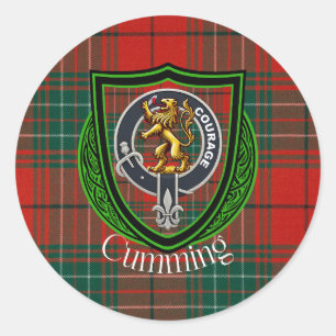 Sticker Rond Tartan et blason du clan écossais Cumming