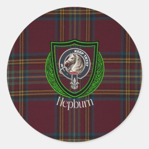 Sticker Rond Tartan et blason du clan écossais Hepburn