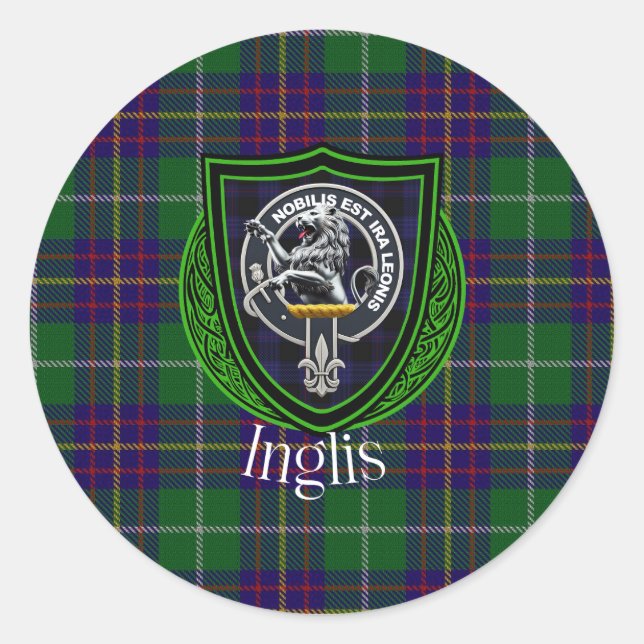 Sticker Rond Tartan et blason du clan écossais Inglis (Devant)
