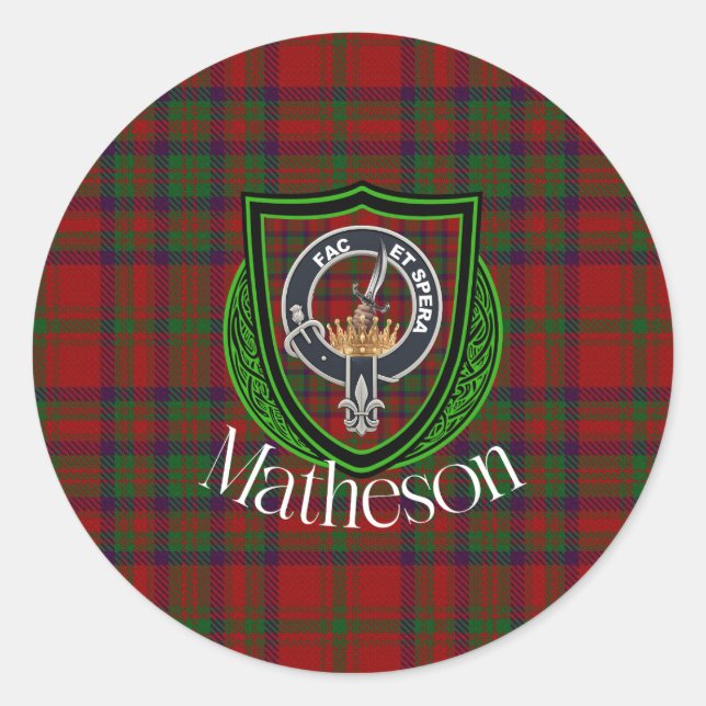 Sticker Rond Tartan et blason du clan écossais Matheson (Devant)
