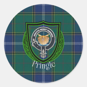 Sticker Rond Tartan et blason du clan écossais Pringle