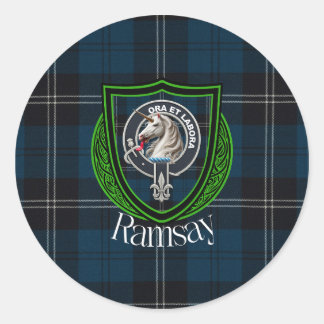 Sticker Rond Tartan et blason du clan écossais Ramsay