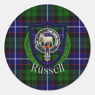 Sticker Rond Tartan et blason du clan écossais Russell