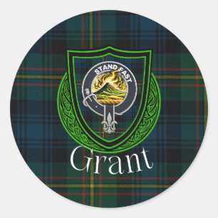 Sticker Rond Tartan et blason du clan Grant écossais