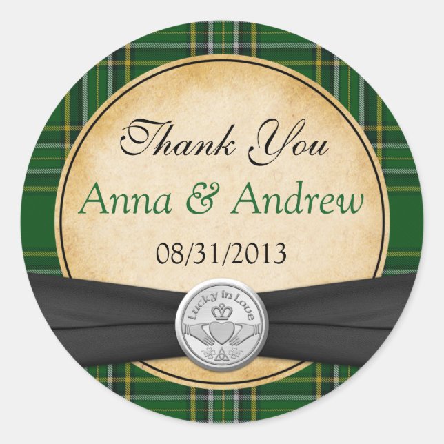Sticker Rond Tartan irlandais Celtic Claddagh Lucky en Mariage  (Devant)