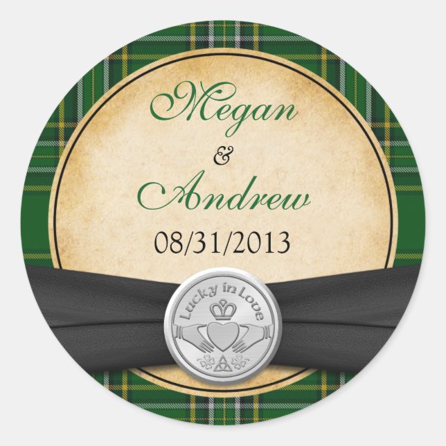 Sticker Rond Tartan irlandais Celtic Claddagh Mariage chanceux (Devant)