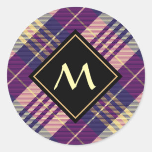 Sticker Rond Tartan mauve, or et bleu