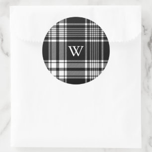 Sticker Rond Tartan noir et blanc