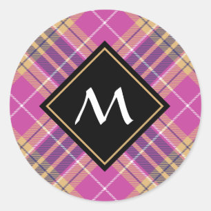 Sticker Rond Tartan rose, or et bleu