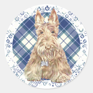 Sticker Rond Tartan Scottie Blé