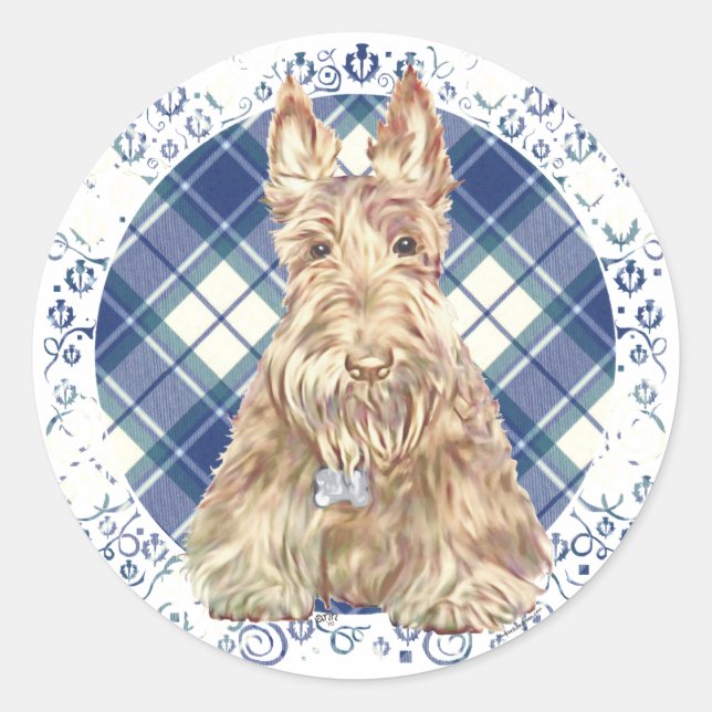 Sticker Rond Tartan Scottie Blé (Devant)