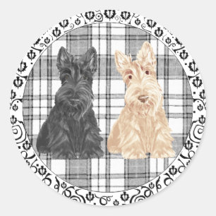 Sticker Rond Tartan Scotties
