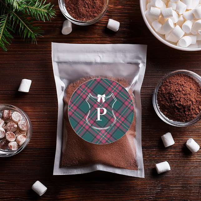 Sticker Rond Tartan vert et rose | Vacances monographiques pers (Créateur téléchargé)