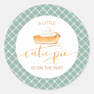 Sticker Rond Tarte à citrouille Cutie  Chute baby shower plaid