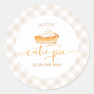 Sticker Rond Tarte à citrouille Cutie  Chute baby shower plaid