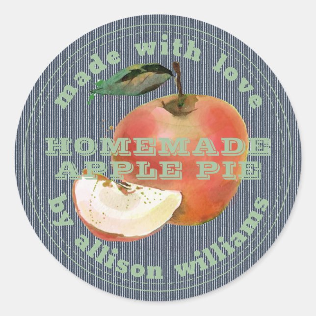Sticker Rond Tarte à la pomme maison rustique bleu vert (Devant)