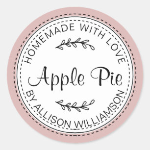 Sticker Rond Tarte à la pomme maison rustique rose argent