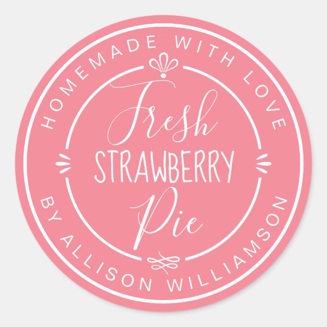 Sticker Rond Tarte aux fraises fraîches moderne rustique rose (Devant)
