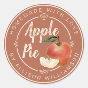 Sticker Rond Tarte aux pommes feuille d'automne rustique fait m