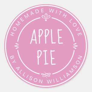 Sticker Rond Tarte aux pommes maison rustique Fuchsia Rose