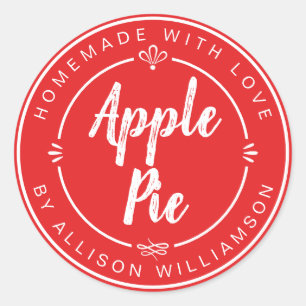 Sticker Rond Tarte aux pommes maison rustique Rouge vif