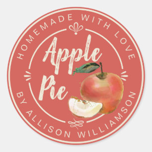 Sticker Rond Tarte aux pommes rouge rustique vintage fait maiso