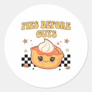 Sticker Rond Tartes de Thanksgiving avant les mecs drôle fille 