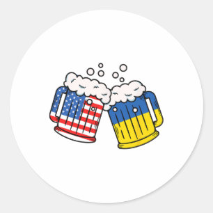 Sticker Rond Tasse à bière du drapeau américain ukrainien Patri
