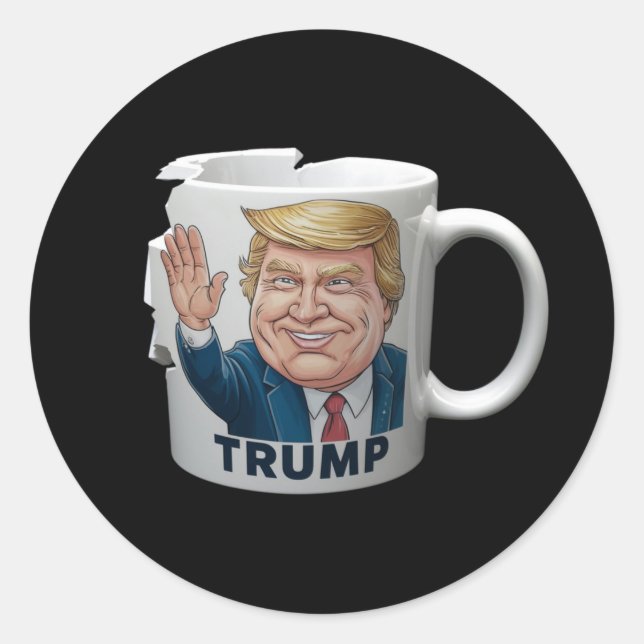 Sticker Rond Tasse à café avec Trump (Devant)