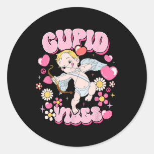 Sticker Rond Tasse Cupidon Groovy Saint-Valentin Vibes Bonne Sa