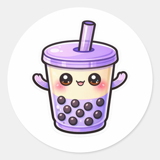 Sticker Rond Tasse de Bubble Tea Mignonne Kawaii (Devant)