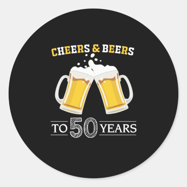 Sticker Rond Tasse de Buveur de Bière et Bières pour les 50 Ans (Devant)