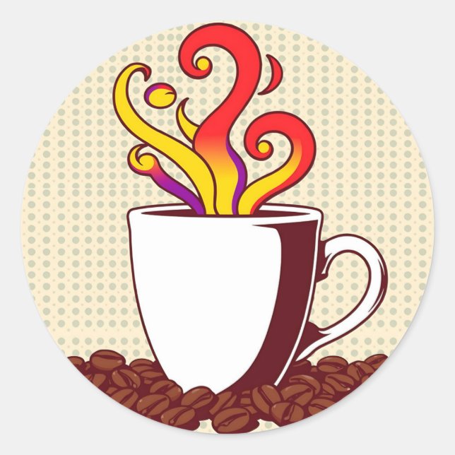 Sticker Rond Tasse de café Gras Pop Art Retro (Devant)