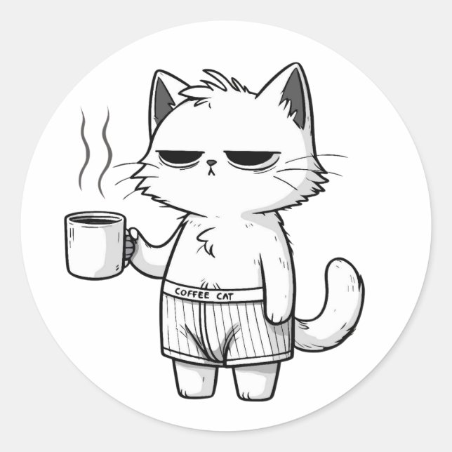 Sticker Rond Tasse de café motif Chat Grumpy (Devant)