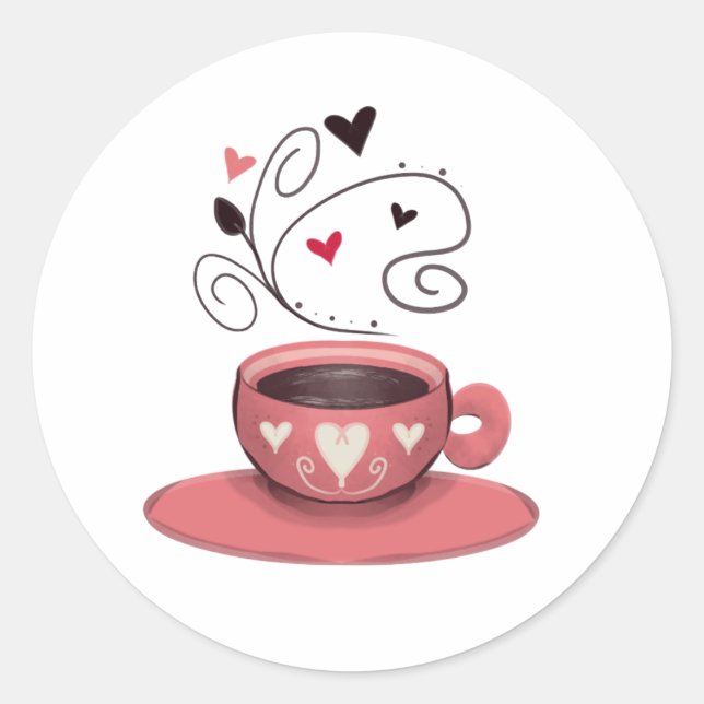 Sticker Rond tasse de café rose (Devant)