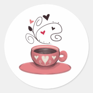 Sticker Rond tasse de café rose