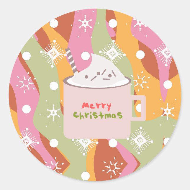 Sticker Rond Tasse de feu de camp groovy Noël  (Devant)