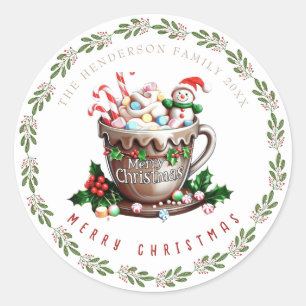 Sticker Rond Tasse de Noël festive de vacances de candy aquarel