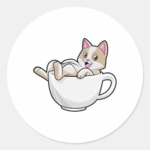 Sticker Rond Tasse de thé de chat