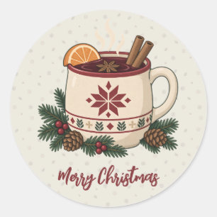 Sticker Rond Tasse de vin chaud nordique de Noël avec pin des f
