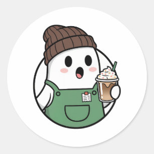 Sticker Rond Tasse en papier pour café Fantôme Mignon – Jetable