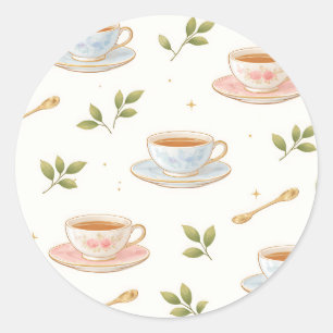 Sticker Rond Tasses à thé florales vintage motif sans couture