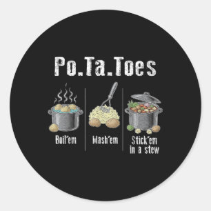 Sticker Rond Taters Pommes de terre amusantes Pomme de terre bo
