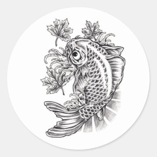 Sticker Rond tatouage à la carpe de poisson japonais oriental C